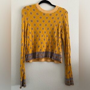 Free People Sweater Patch Work Yellow M Boho Artsy Colorful
